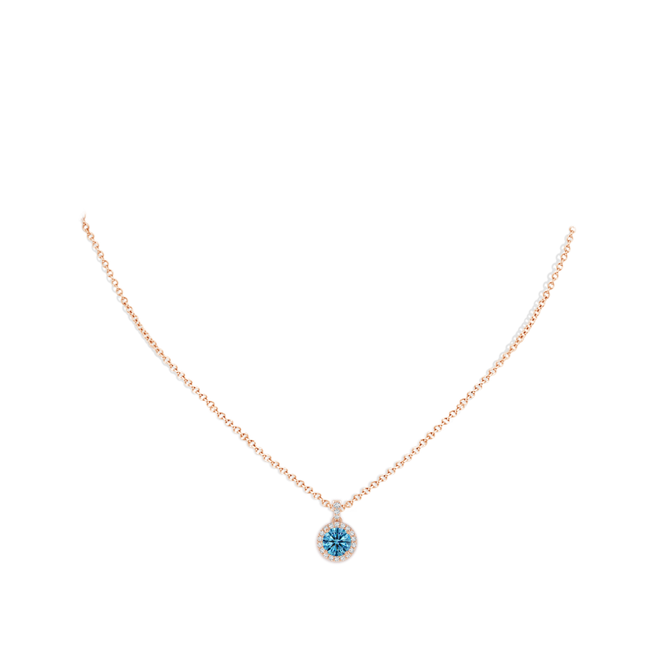 6mm Labgrown Round Lab-Grown Fancy Intense Blue Diamond Dangle Pendant with Halo in Rose Gold pen