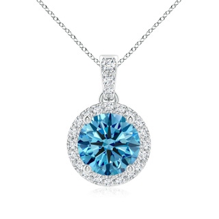 7mm Labgrown Round Lab-Grown Fancy Intense Blue Diamond Dangle Pendant with Halo in P950 Platinum