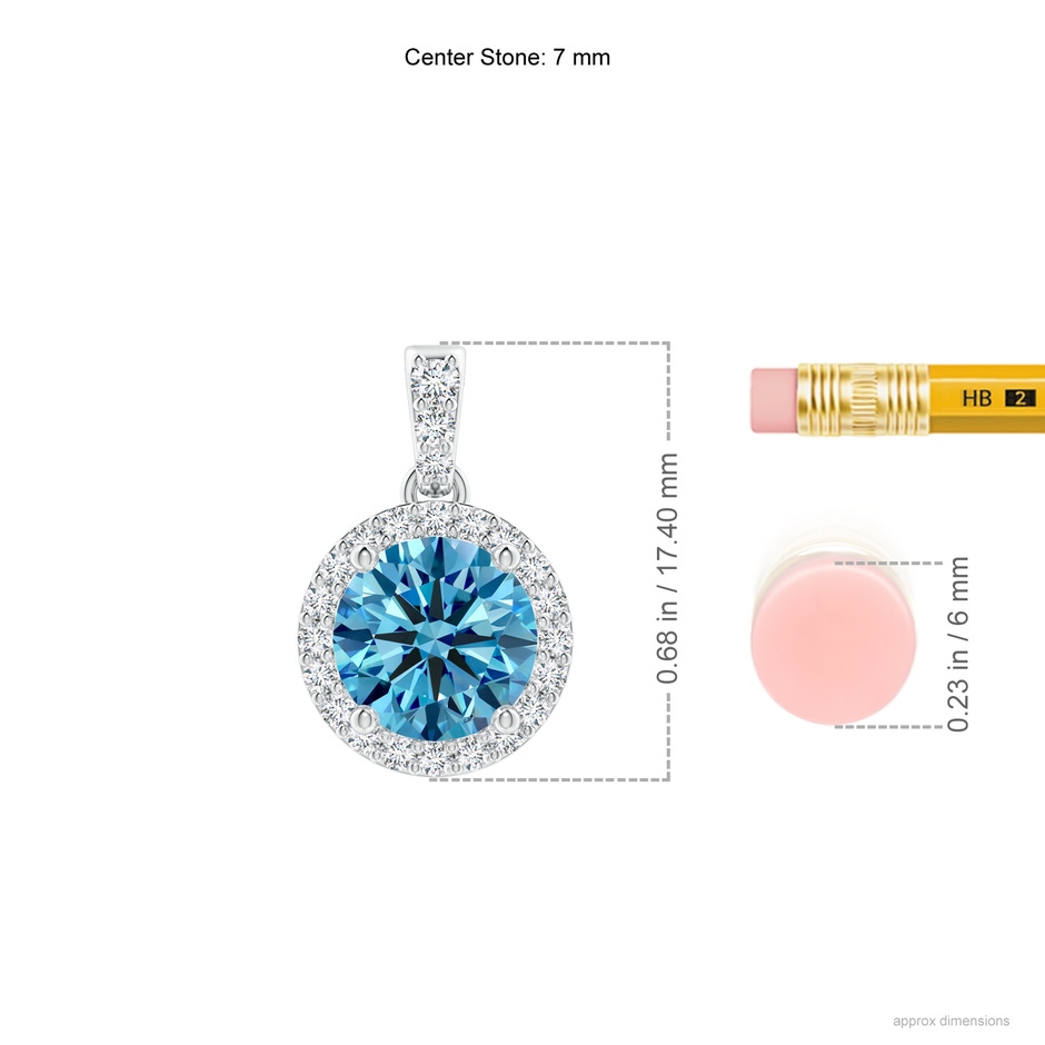 7mm Labgrown Round Lab-Grown Fancy Intense Blue Diamond Dangle Pendant with Halo in P950 Platinum ruler