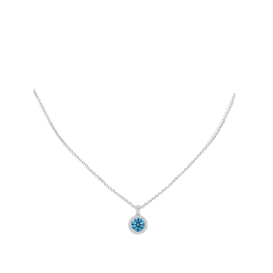 7mm Labgrown Round Lab-Grown Fancy Intense Blue Diamond Dangle Pendant with Halo in P950 Platinum pen