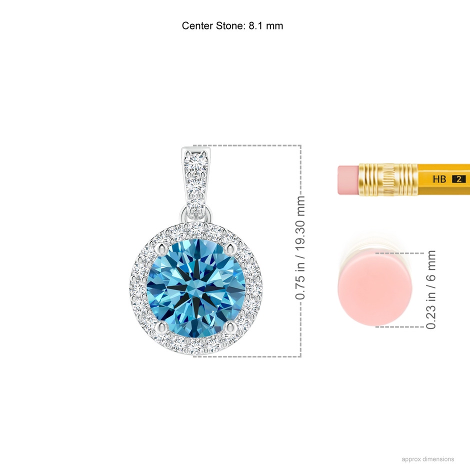 8.1mm Labgrown Round Lab-Grown Fancy Intense Blue Diamond Dangle Pendant with Halo in P950 Platinum ruler