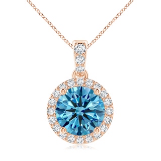 8.1mm Labgrown Round Lab-Grown Fancy Intense Blue Diamond Dangle Pendant with Halo in Rose Gold