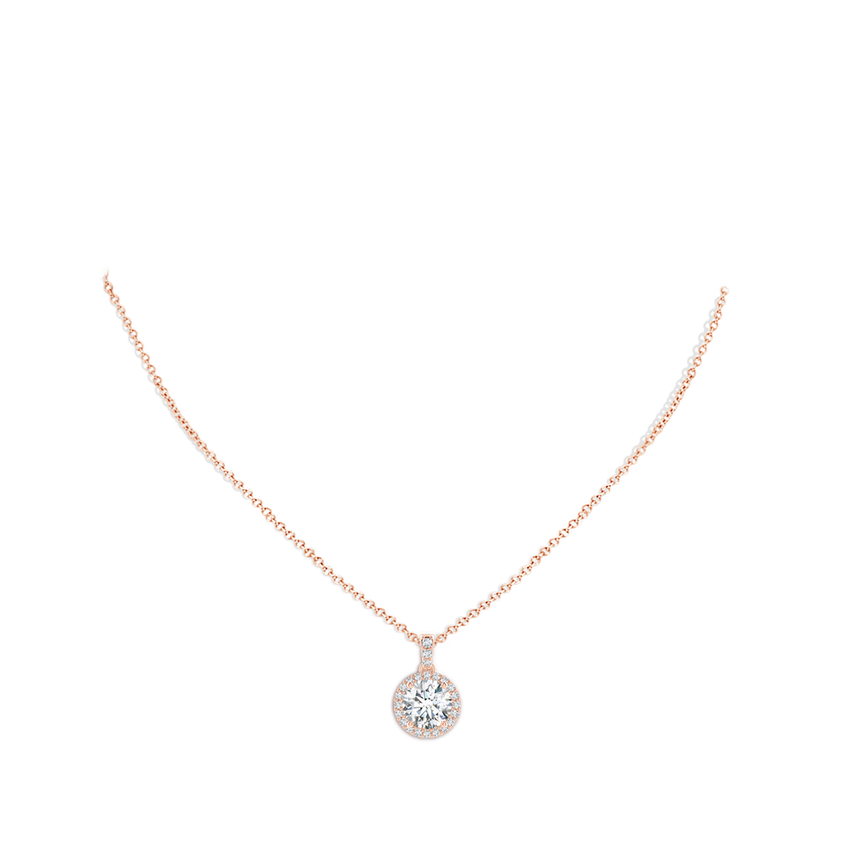 10.1mm FGVS Lab-Grown Round Diamond Dangle Pendant with Halo in 18K Rose Gold pen