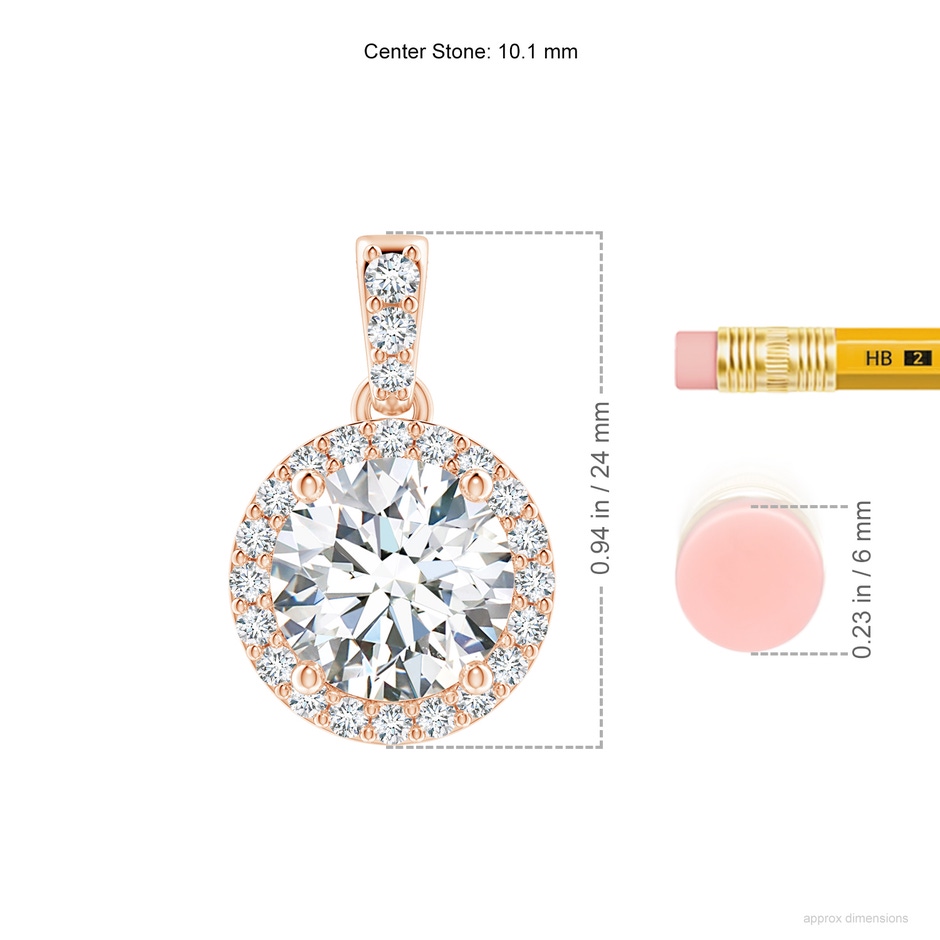10.1mm FGVS Lab-Grown Round Diamond Dangle Pendant with Halo in Rose Gold ruler