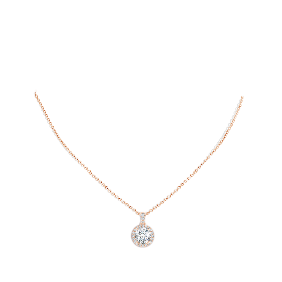 10.1mm FGVS Lab-Grown Round Diamond Dangle Pendant with Halo in Rose Gold pen