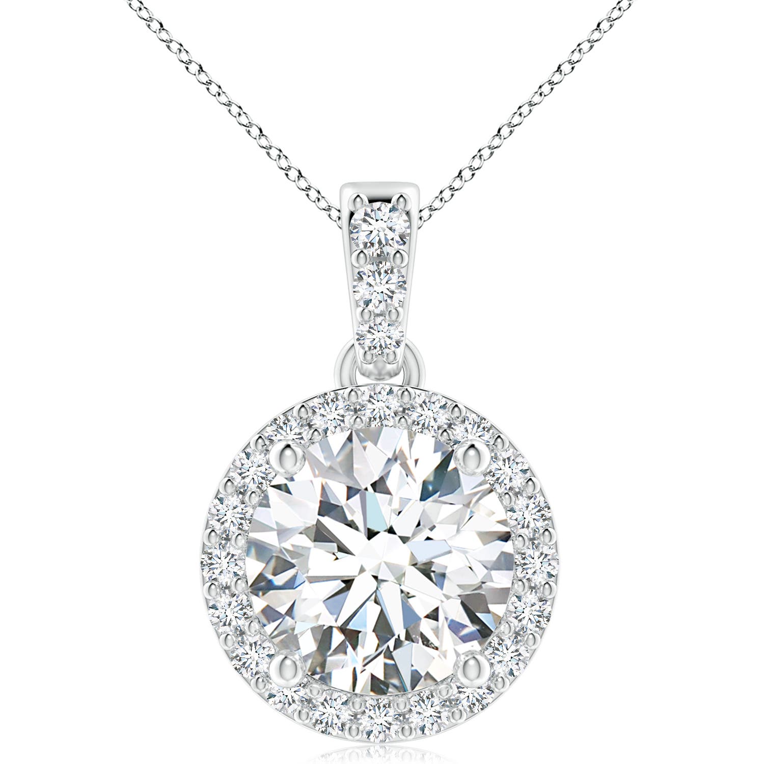 10.1mm FGVS Lab-Grown Round Diamond Dangle Pendant with Halo in S999 Silver