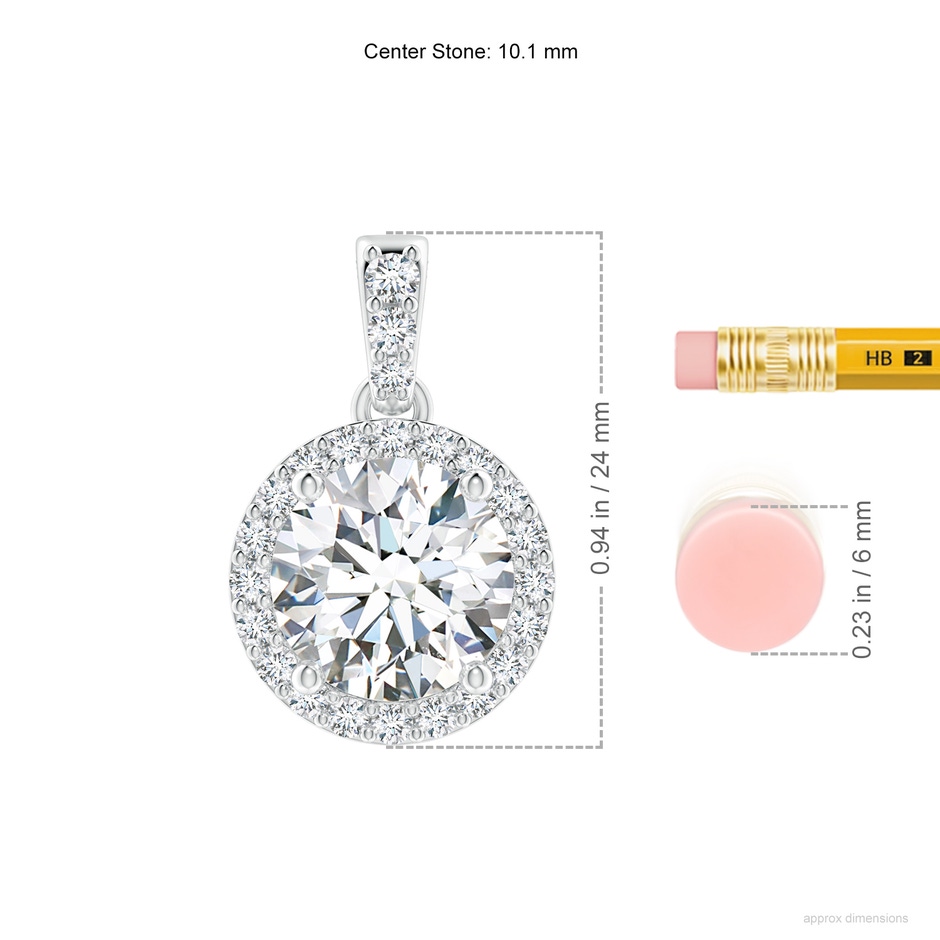 10.1mm FGVS Lab-Grown Round Diamond Dangle Pendant with Halo in S999 Silver ruler