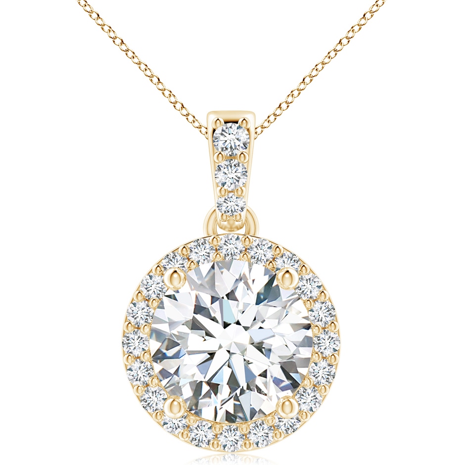 10.1mm FGVS Lab-Grown Round Diamond Dangle Pendant with Halo in Yellow Gold 