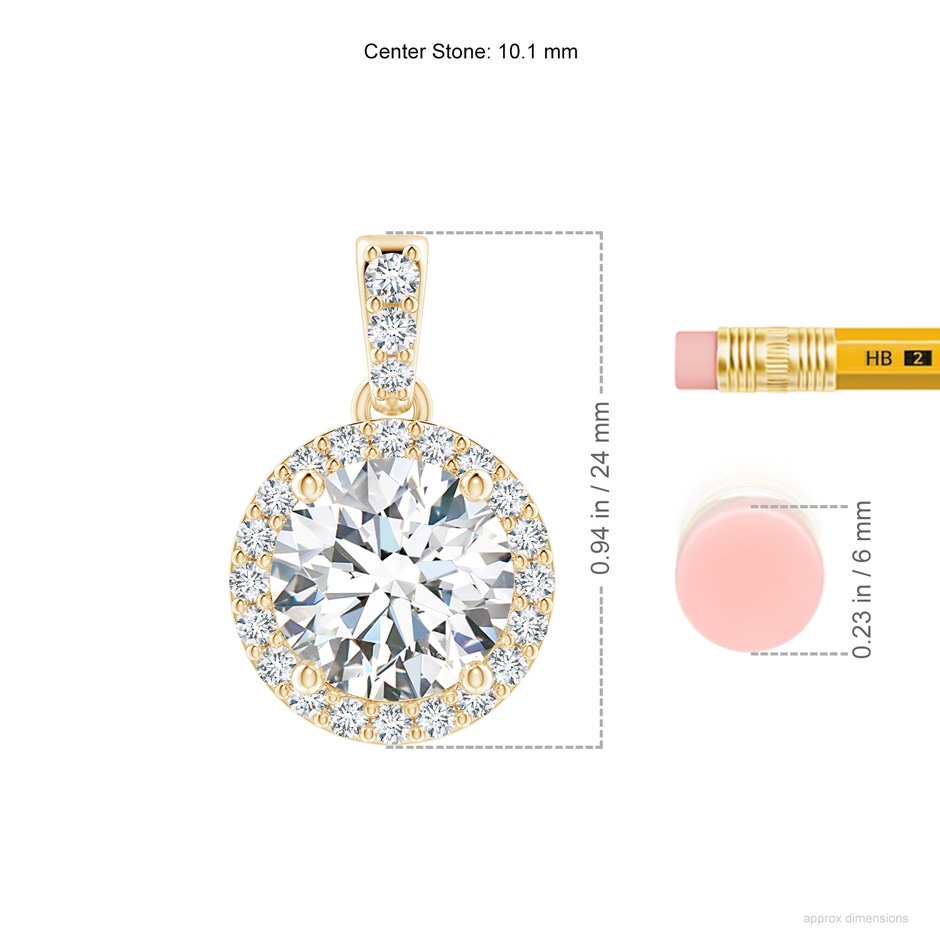 10.1mm FGVS Lab-Grown Round Diamond Dangle Pendant with Halo in Yellow Gold ruler