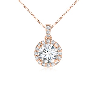 5mm FGVS Lab-Grown Round Diamond Dangle Pendant with Halo in 10K Rose Gold