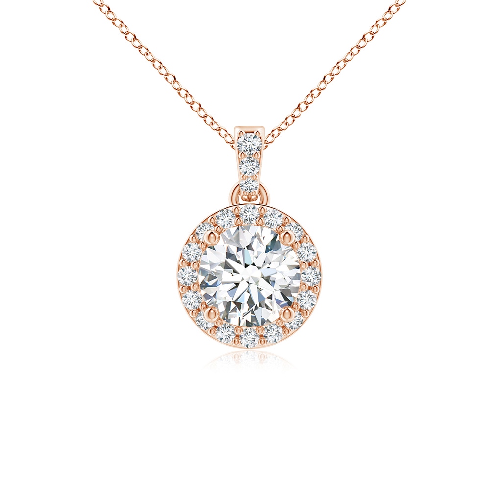 5mm FGVS Lab-Grown Round Diamond Dangle Pendant with Halo in Rose Gold