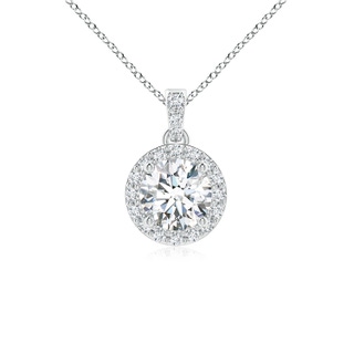 5mm FGVS Lab-Grown Round Diamond Dangle Pendant with Halo in White Gold