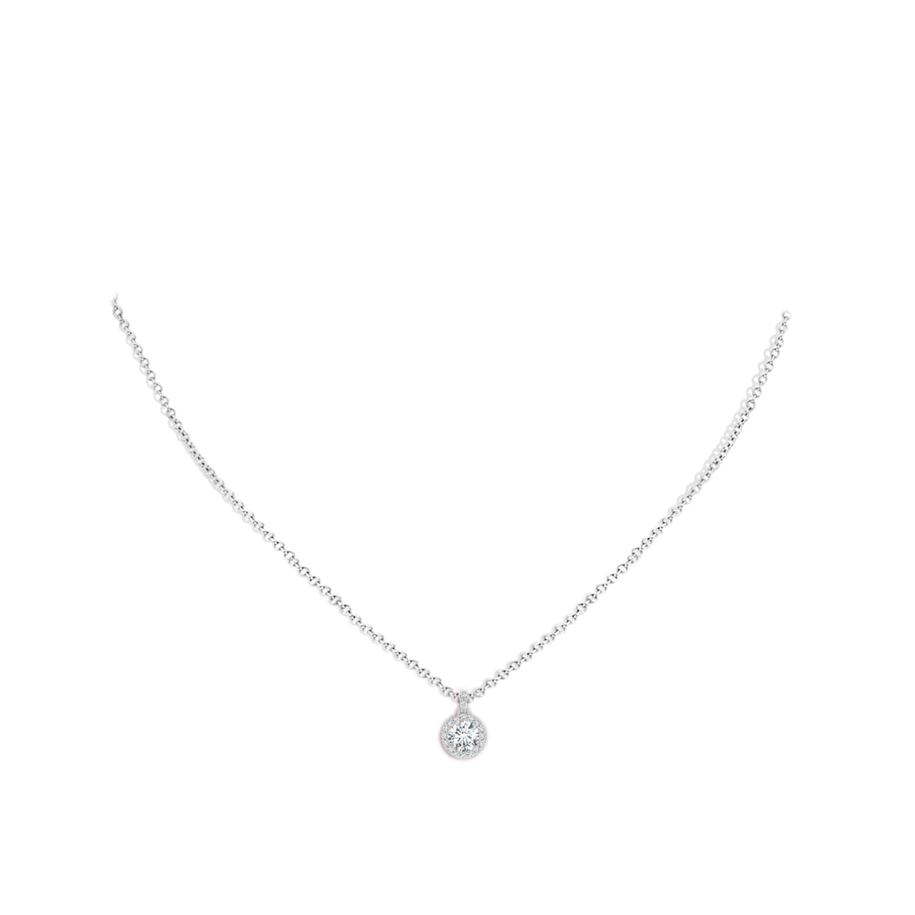 5mm FGVS Lab-Grown Round Diamond Dangle Pendant with Halo in White Gold pen