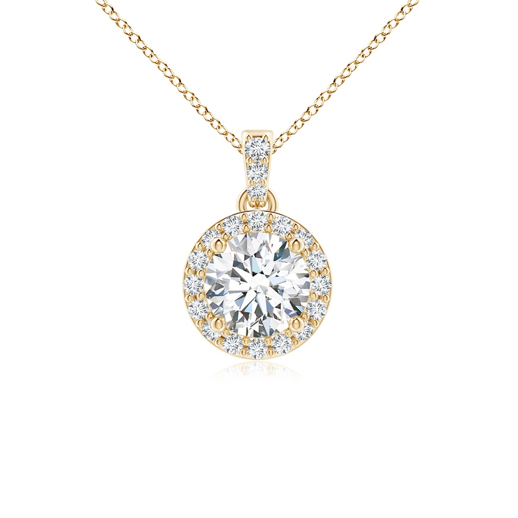 5mm FGVS Lab-Grown Round Diamond Dangle Pendant with Halo in Yellow Gold
