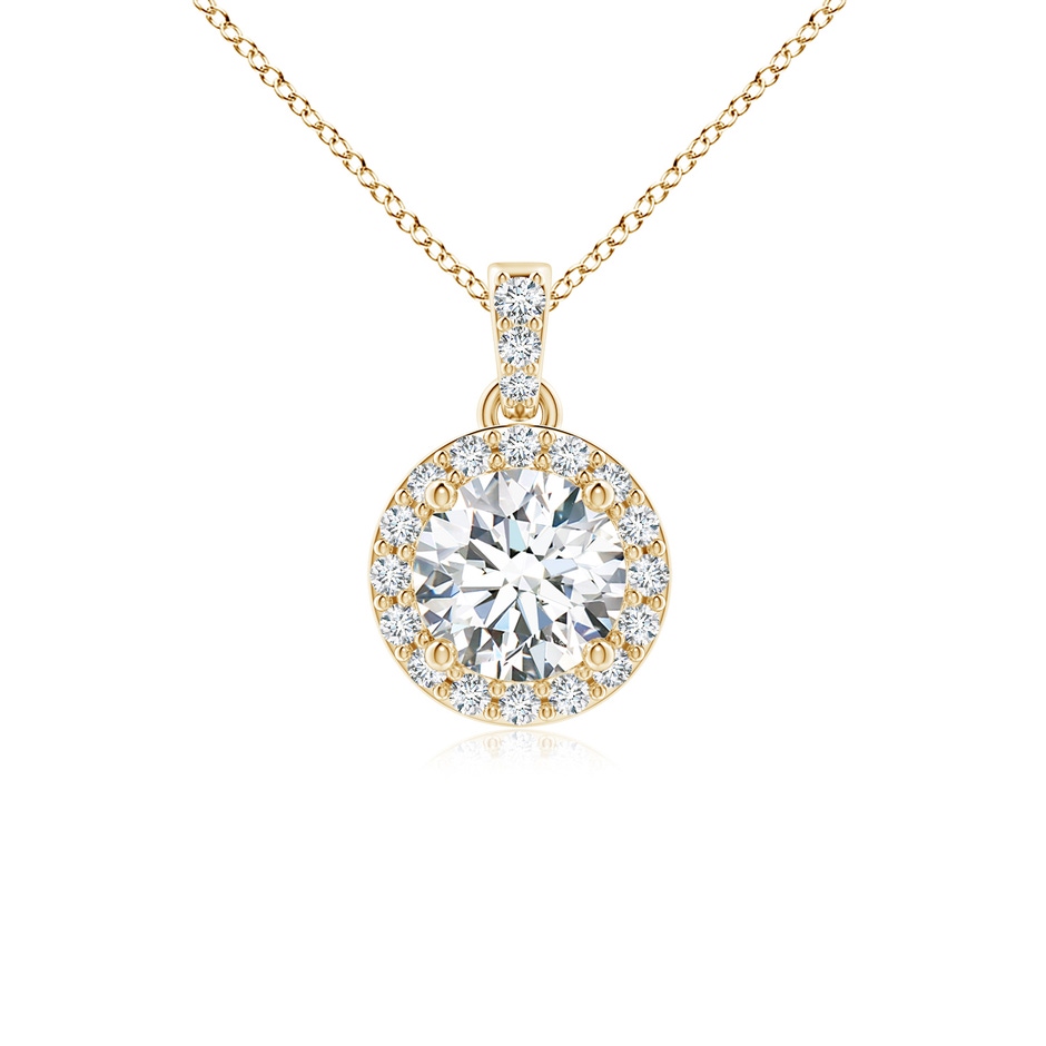 5mm FGVS Lab-Grown Round Diamond Dangle Pendant with Halo in Yellow Gold 