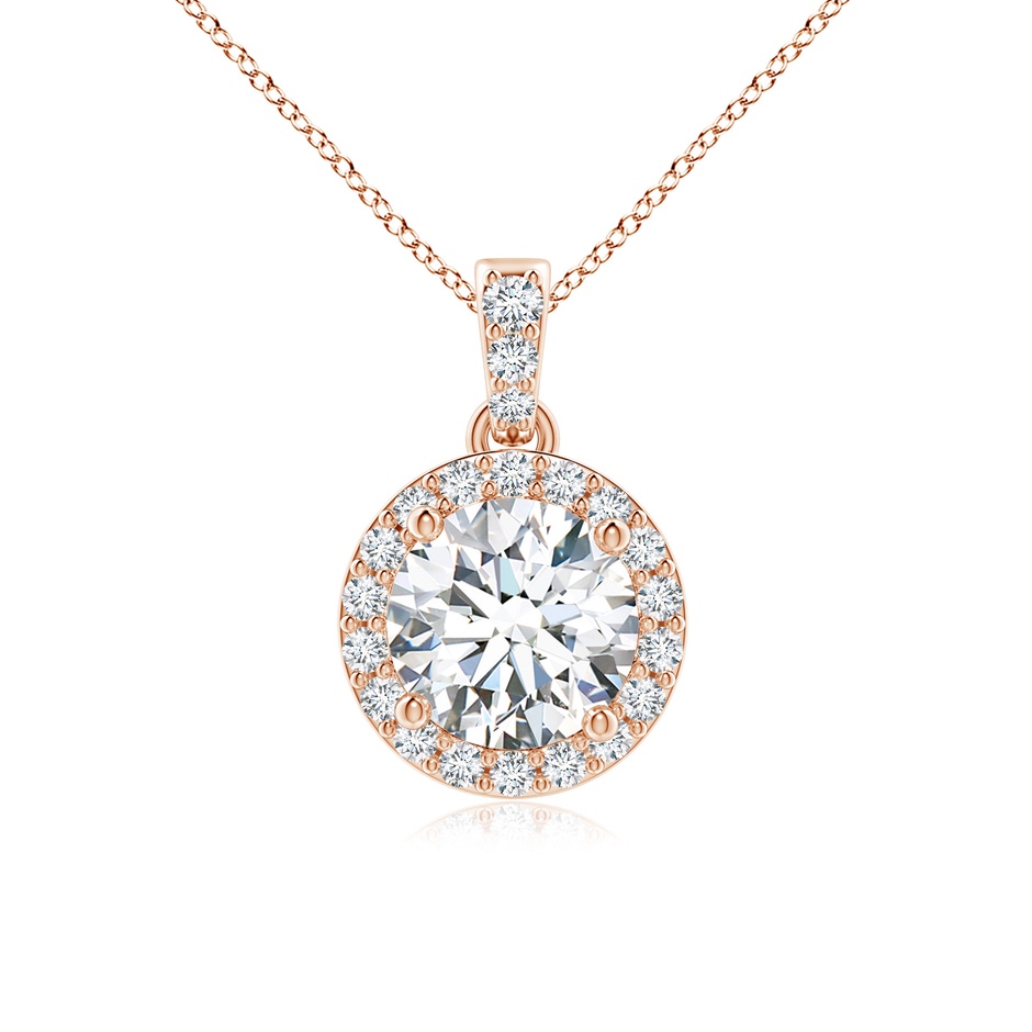 6mm FGVS Lab-Grown Round Diamond Dangle Pendant with Halo in Rose Gold 