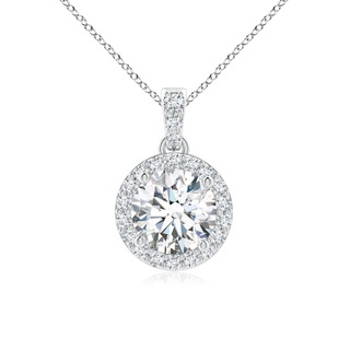 6mm FGVS Lab-Grown Round Diamond Dangle Pendant with Halo in White Gold