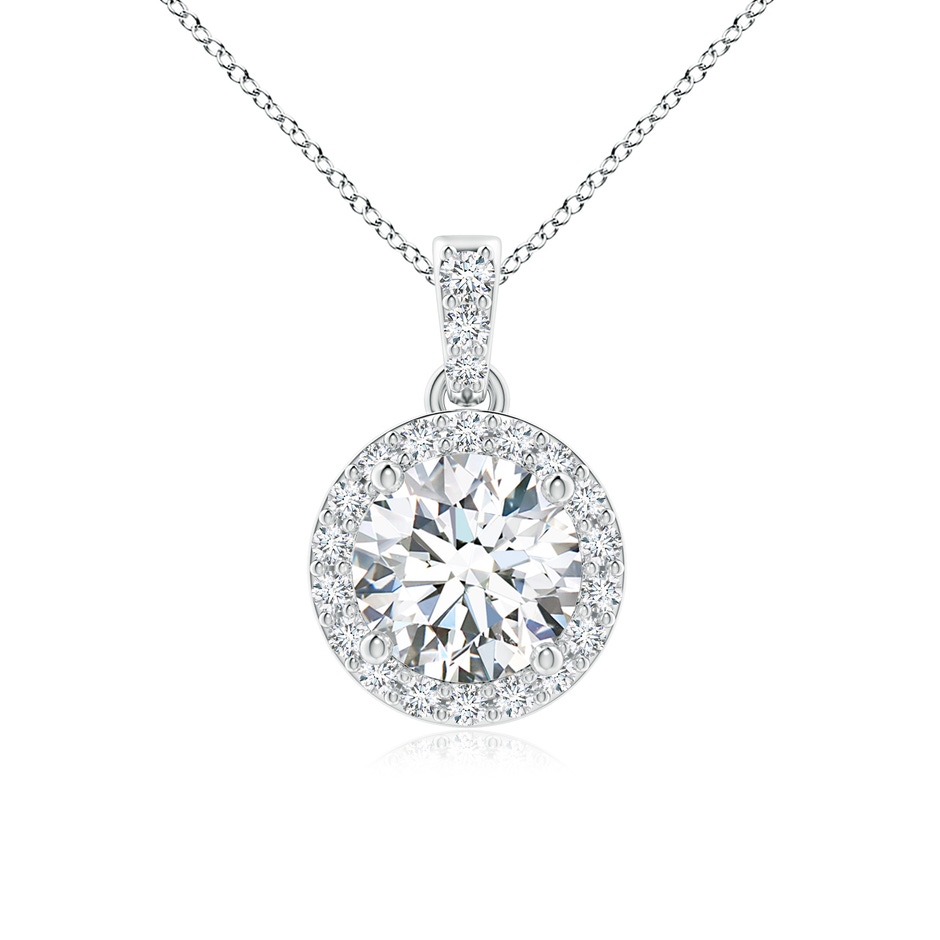 6mm FGVS Lab-Grown Round Diamond Dangle Pendant with Halo in White Gold 