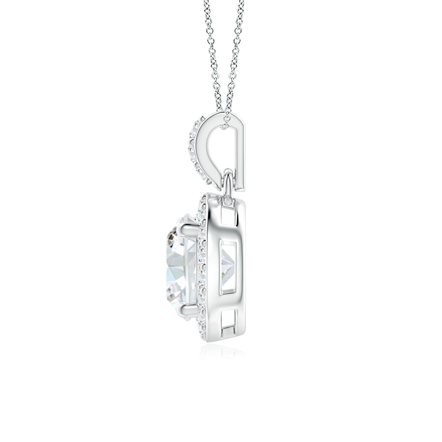 6mm FGVS Lab-Grown Round Diamond Dangle Pendant with Halo in White Gold - side 3
