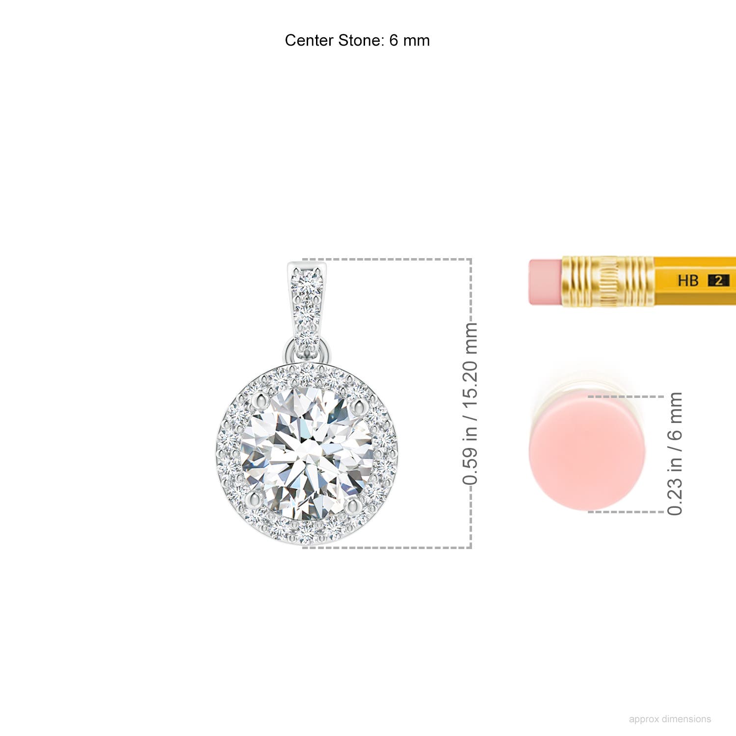 6mm FGVS Lab-Grown Round Diamond Dangle Pendant with Halo in White Gold - ruler