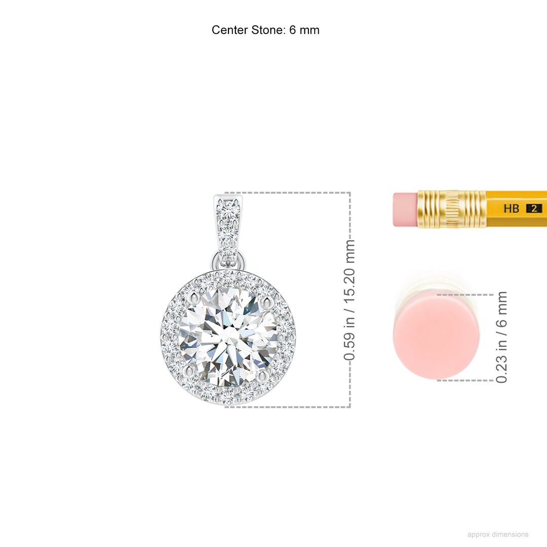 6mm FGVS Lab-Grown Round Diamond Dangle Pendant with Halo in White Gold - ruler