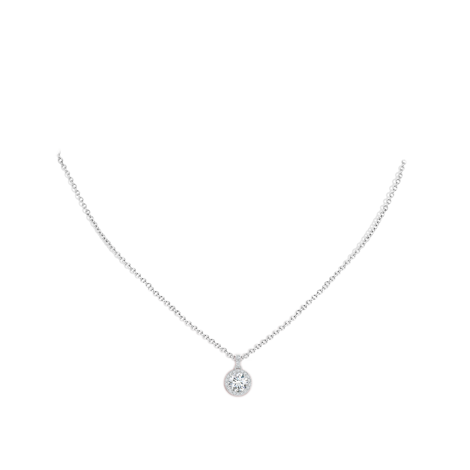 6mm FGVS Lab-Grown Round Diamond Dangle Pendant with Halo in White Gold - body_neck