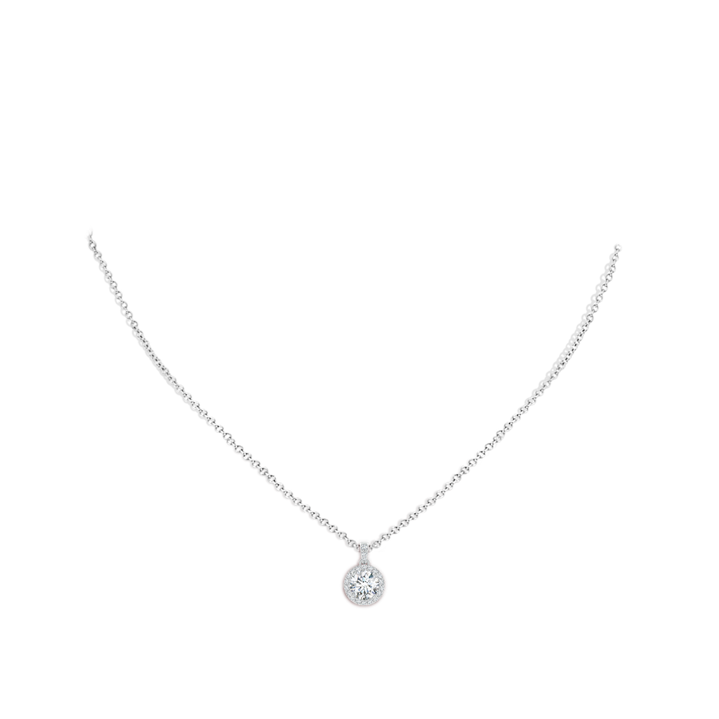 6mm FGVS Lab-Grown Round Diamond Dangle Pendant with Halo in White Gold pen