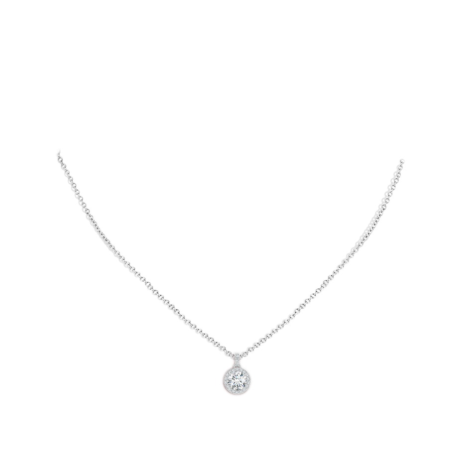 6mm FGVS Lab-Grown Round Diamond Dangle Pendant with Halo in White Gold pen