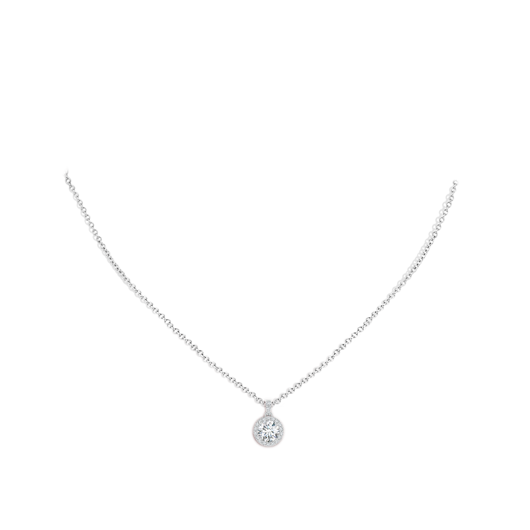 6mm FGVS Lab-Grown Round Diamond Dangle Pendant with Halo in White Gold - body_neck