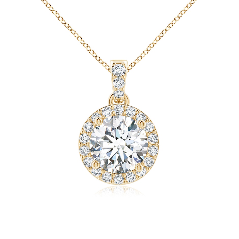 6mm FGVS Lab-Grown Round Diamond Dangle Pendant with Halo in Yellow Gold 