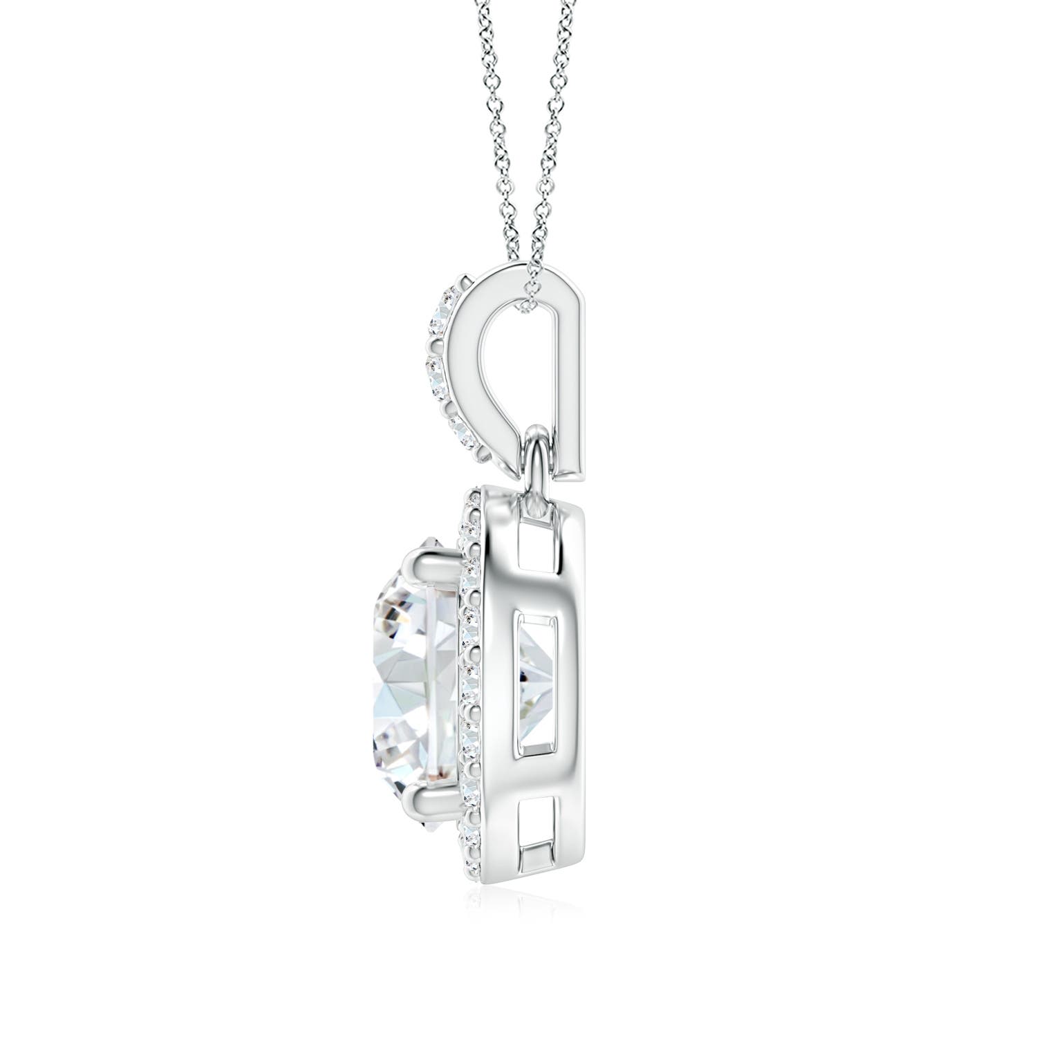 7mm FGVS Lab-Grown Round Diamond Dangle Pendant with Halo in 18K White Gold
