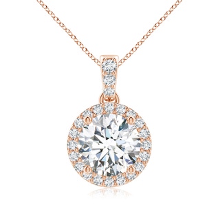 7mm FGVS Lab-Grown Round Diamond Dangle Pendant with Halo in 9K Rose Gold