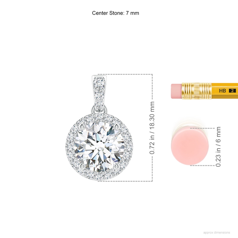 7mm FGVS Lab-Grown Round Diamond Dangle Pendant with Halo in S999 Silver ruler
