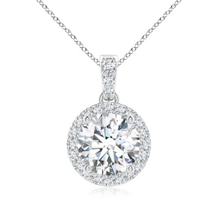 7mm FGVS Lab-Grown Round Diamond Dangle Pendant with Halo in White Gold