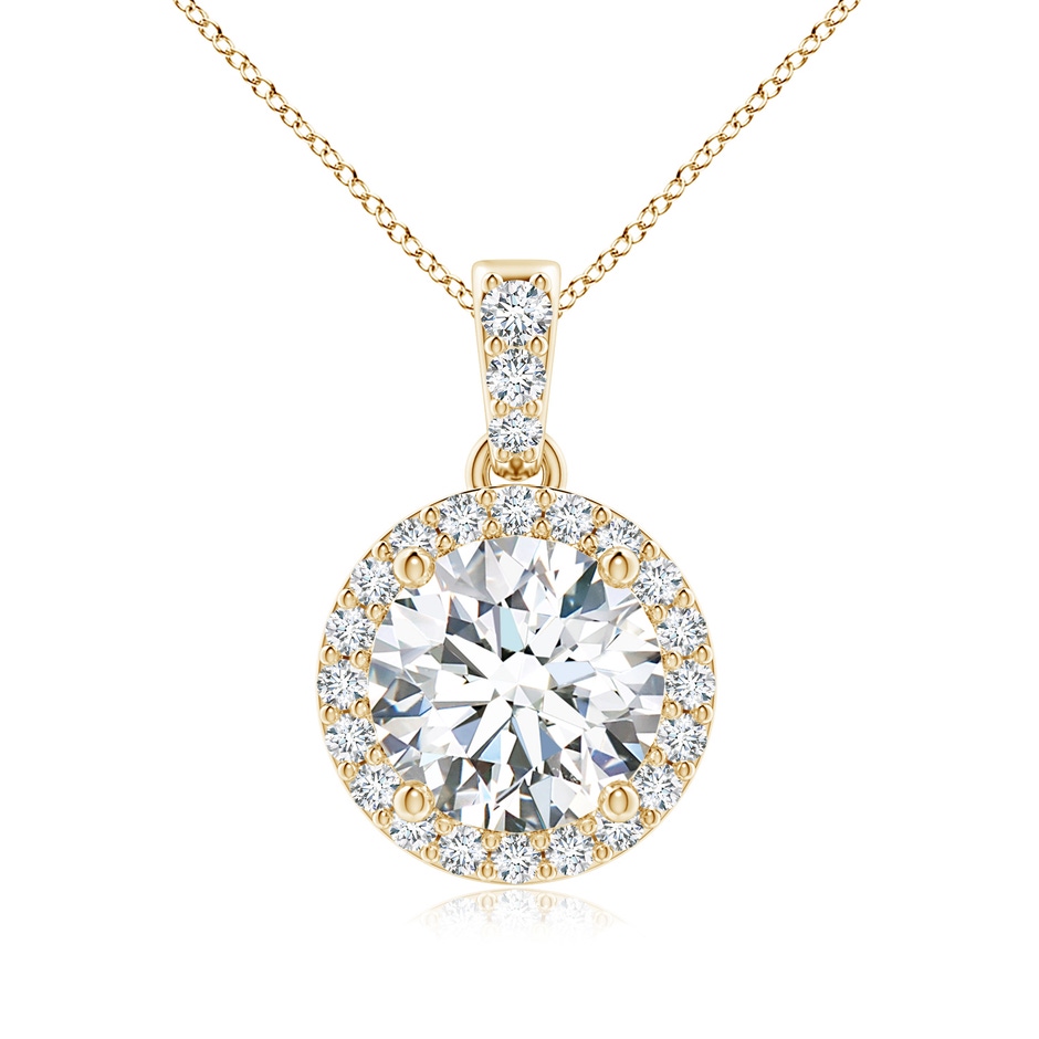 7mm FGVS Lab-Grown Round Diamond Dangle Pendant with Halo in Yellow Gold 