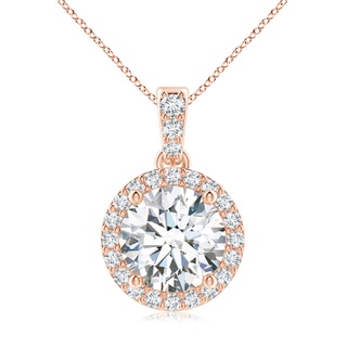 8.1mm FGVS Lab-Grown Round Diamond Dangle Pendant with Halo in 18K Rose Gold