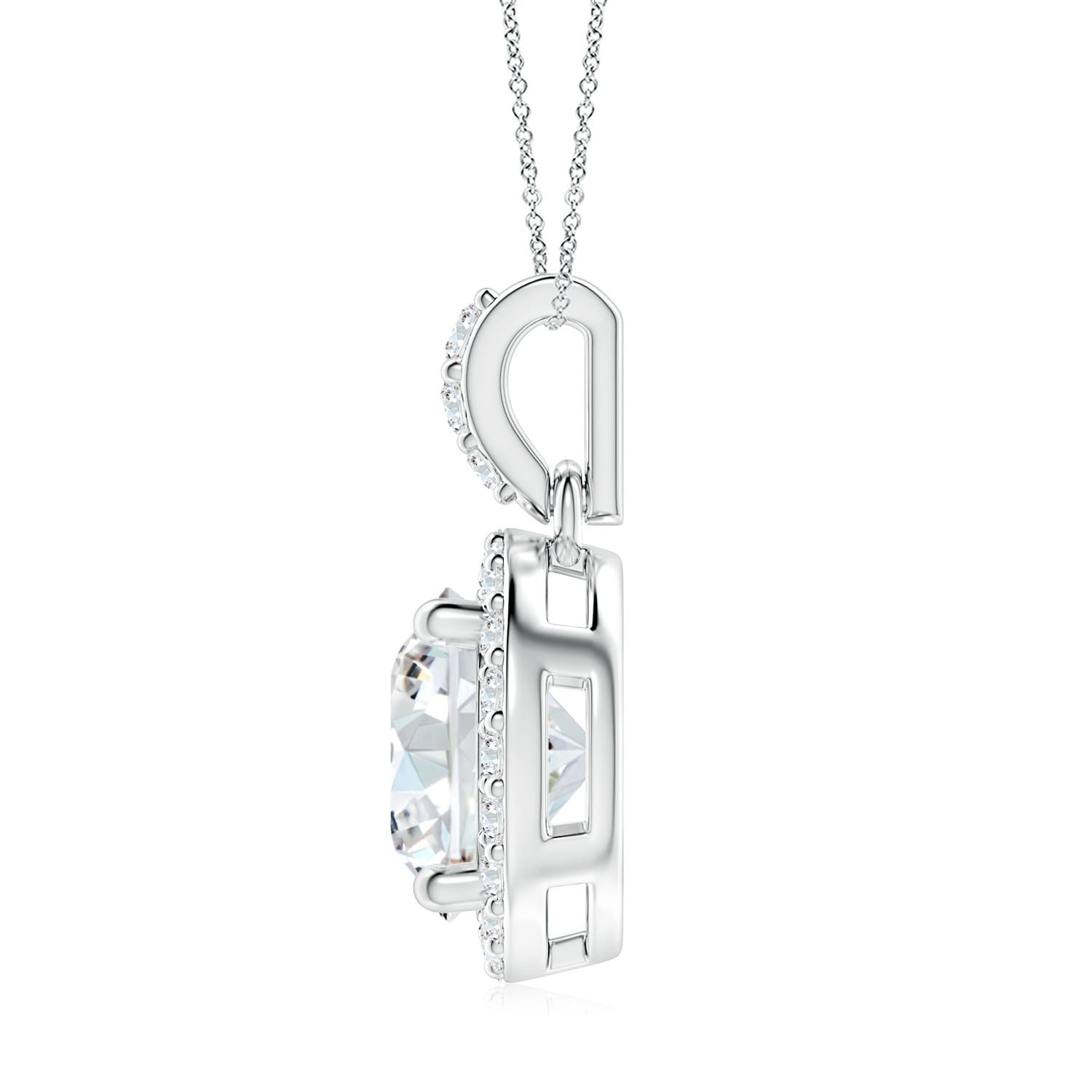 8.1mm FGVS Lab-Grown Round Diamond Dangle Pendant with Halo in P950 Platinum