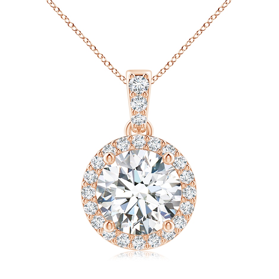 8.1mm FGVS Lab-Grown Round Diamond Dangle Pendant with Halo in Rose Gold 