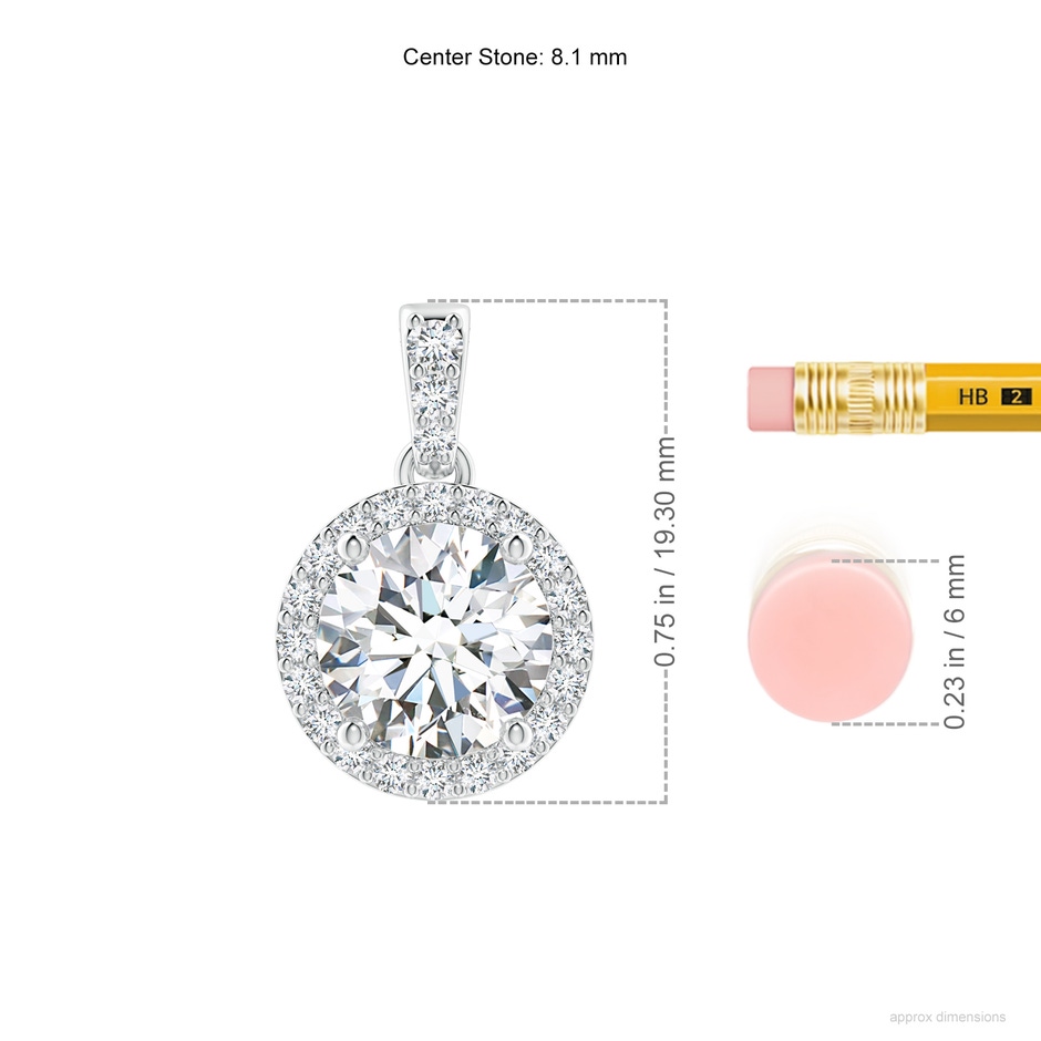 8.1mm FGVS Lab-Grown Round Diamond Dangle Pendant with Halo in White Gold ruler