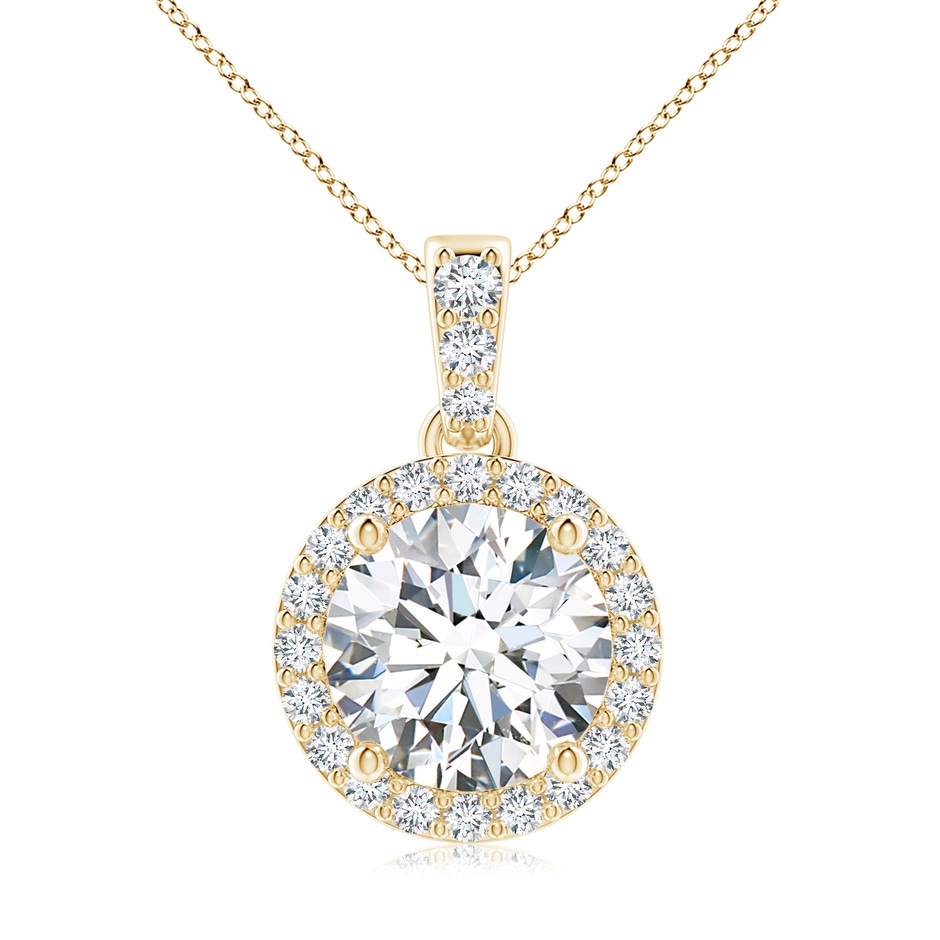 8.1mm FGVS Lab-Grown Round Diamond Dangle Pendant with Halo in Yellow Gold 