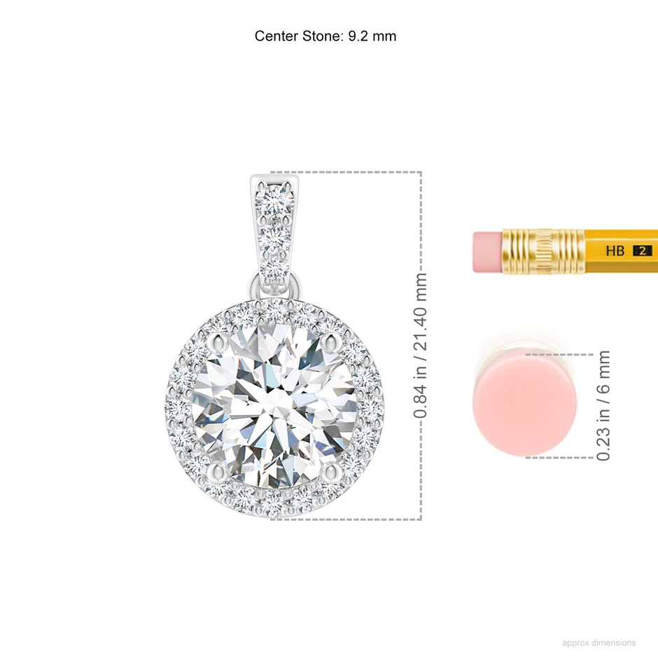 9.2mm FGVS Lab-Grown Round Diamond Dangle Pendant with Halo in P950 Platinum ruler