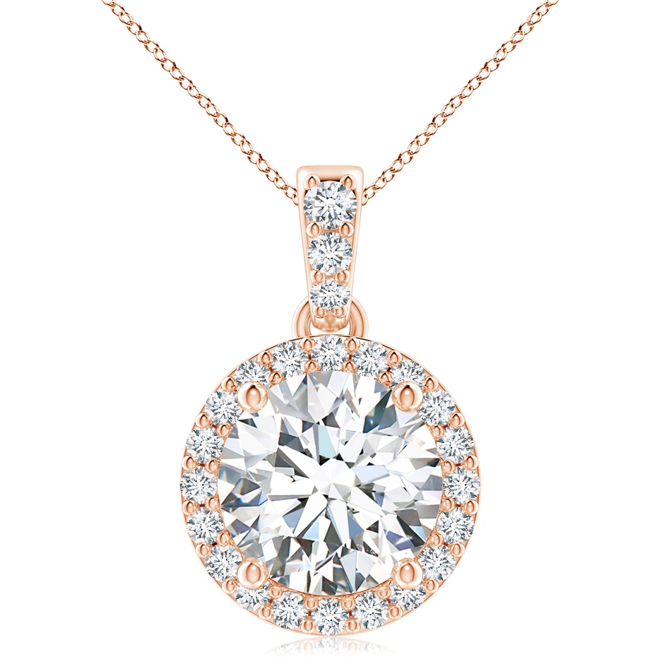 9.2mm FGVS Lab-Grown Round Diamond Dangle Pendant with Halo in Rose Gold 