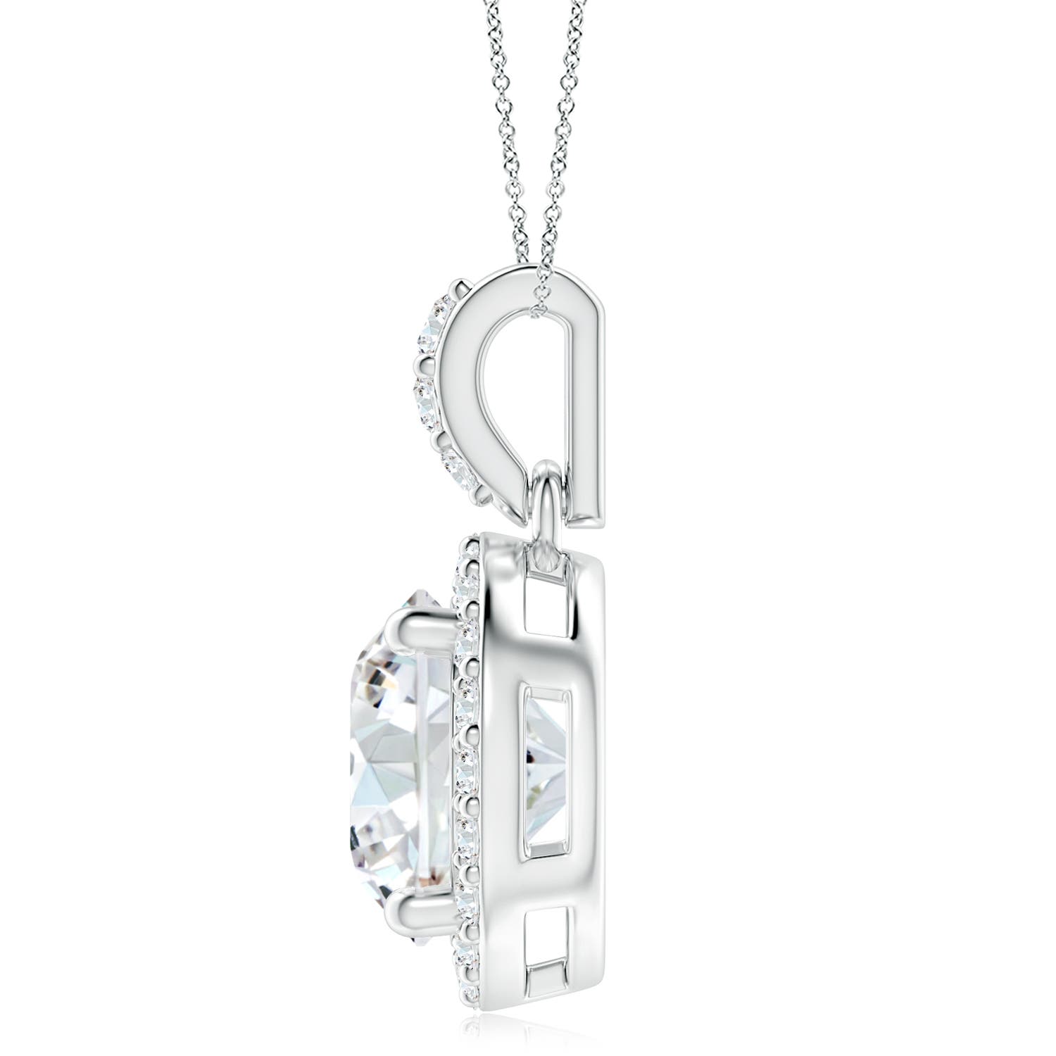 9.2mm FGVS Lab-Grown Round Diamond Dangle Pendant with Halo in S999 Silver