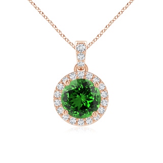 6mm Labgrown Lab-Grown Round Emerald Dangle Pendant with Diamond Halo in 9K Rose Gold