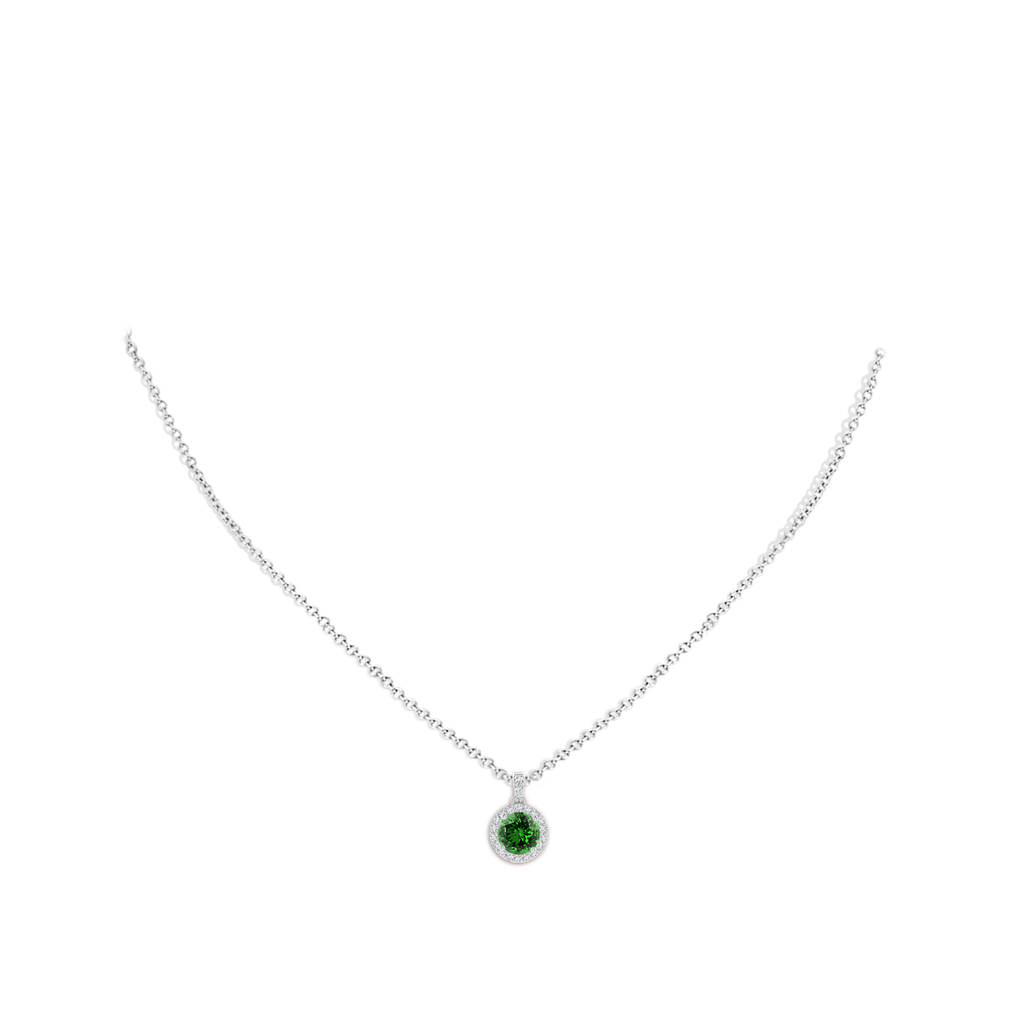 6mm Labgrown Lab-Grown Round Emerald Dangle Pendant with Diamond Halo in 9K White Gold pen