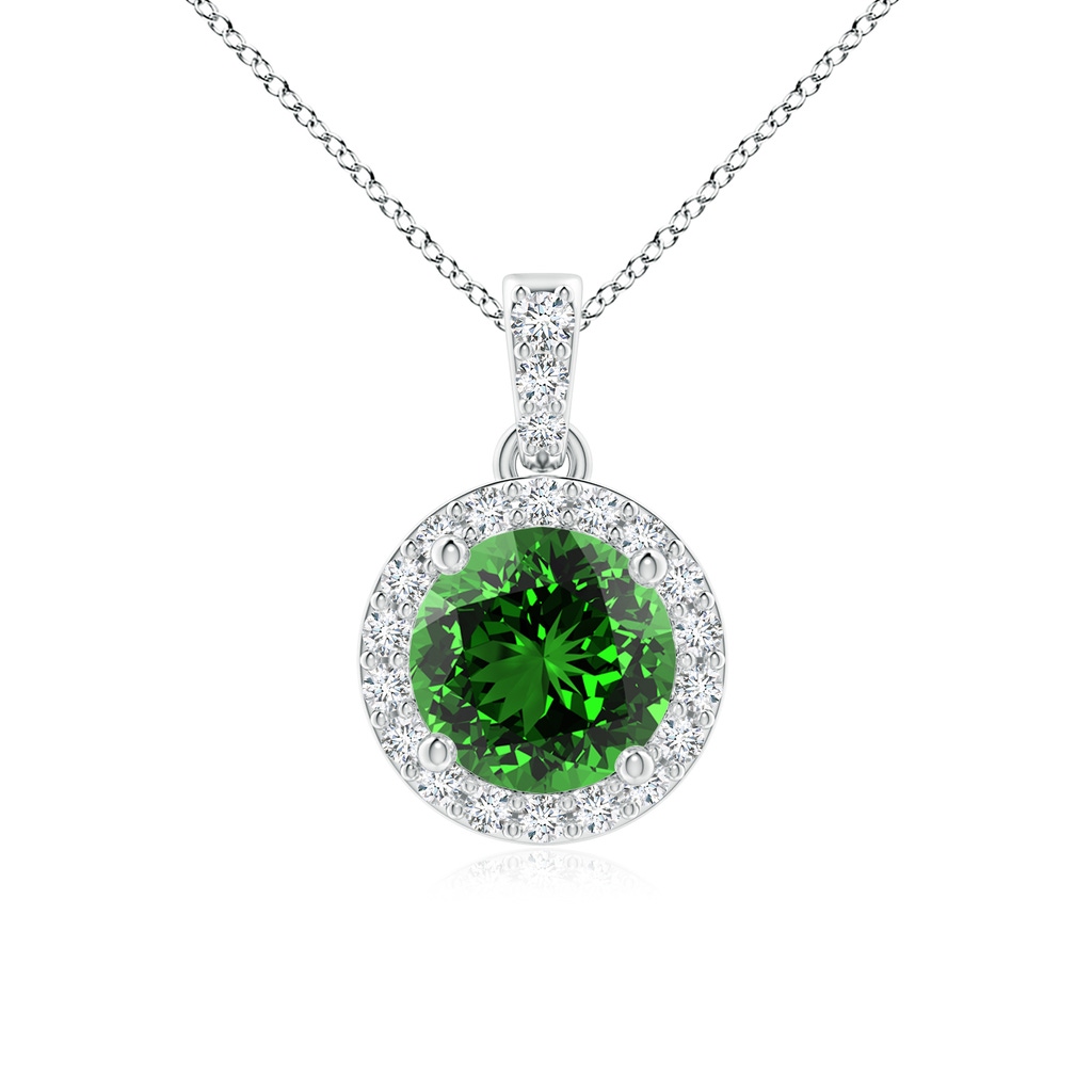 6mm Labgrown Lab-Grown Round Emerald Dangle Pendant with Diamond Halo in P950 Platinum