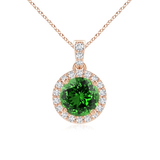 6mm Labgrown Lab-Grown Round Emerald Dangle Pendant with Diamond Halo in Rose Gold