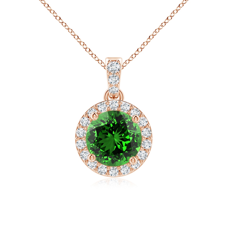 6mm Labgrown Lab-Grown Round Emerald Dangle Pendant with Lab Diamond Halo in Rose Gold 
