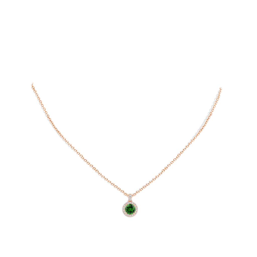 6mm Labgrown Lab-Grown Round Emerald Dangle Pendant with Diamond Halo in Rose Gold pen