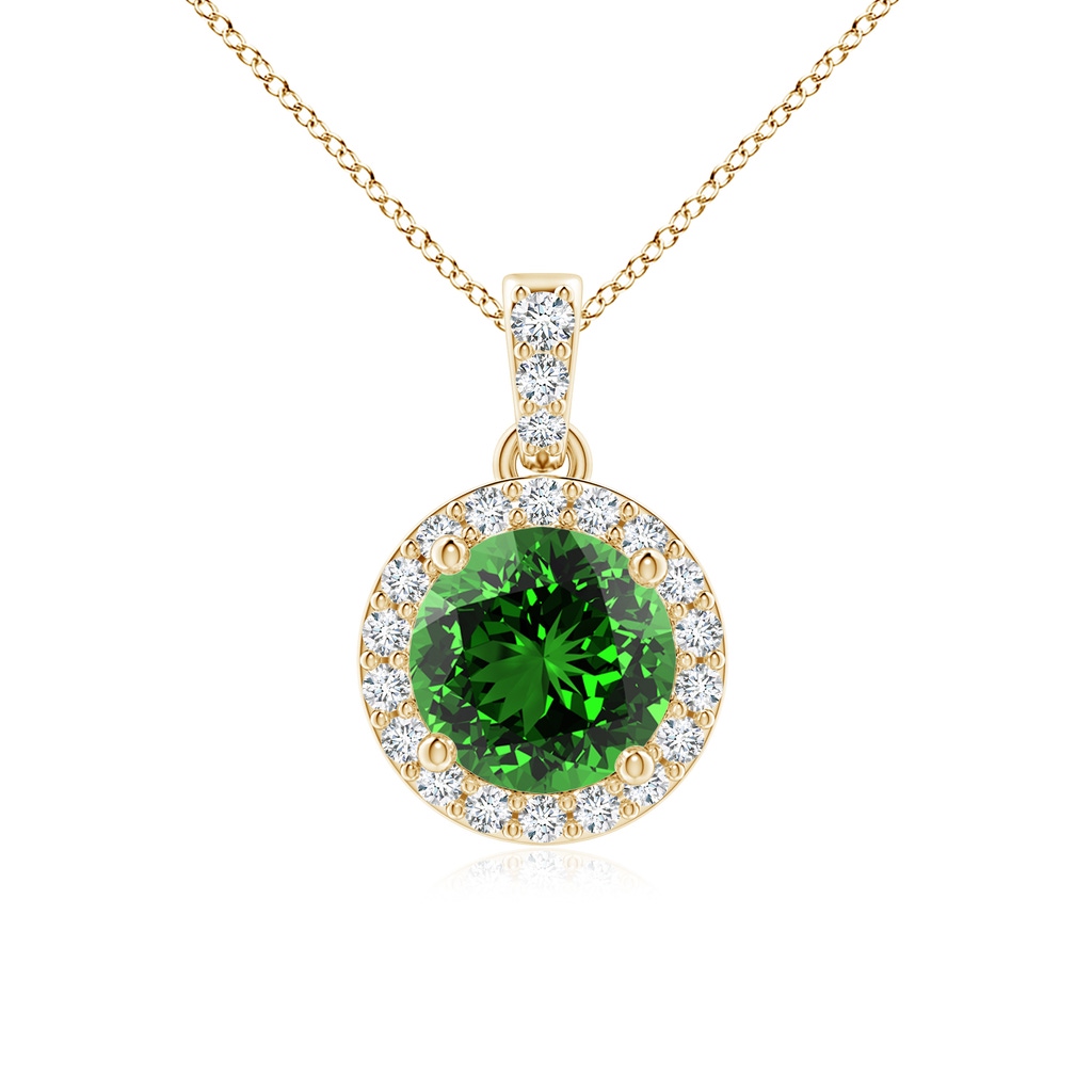 6mm Labgrown Lab-Grown Round Emerald Dangle Pendant with Lab Diamond Halo in Yellow Gold